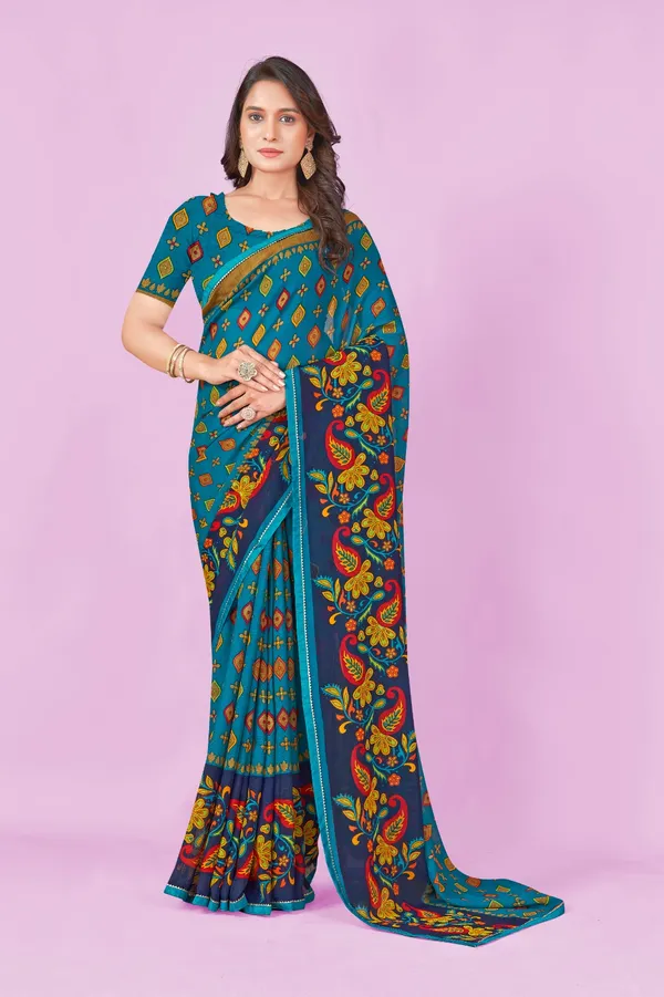 Teal_Blue_Embroidered_Kantha_Work_Saree_With_Floral_Motifs