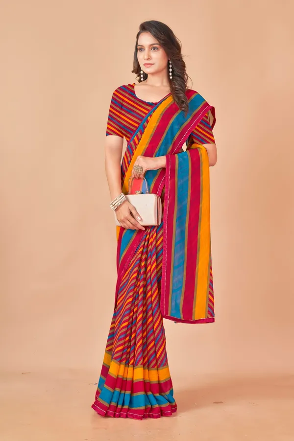 Multicolor_Striped_Cotton_Saree_With_Blouse