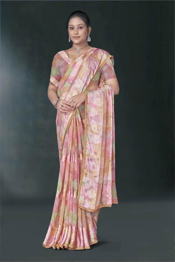 Multicolor_Floral_Print_Saree_With_Blouse