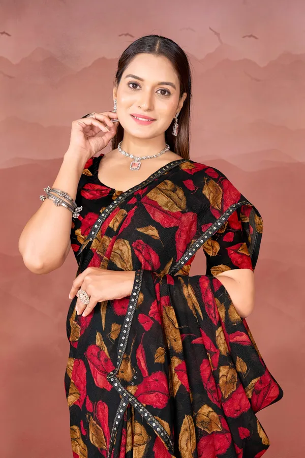 Black_Floral_Print_Saree_With_Red_And_Gold_Motifs