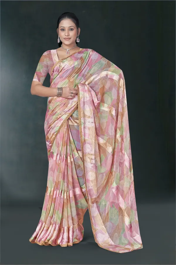 Multicolor_Floral_Print_Saree_With_Blouse