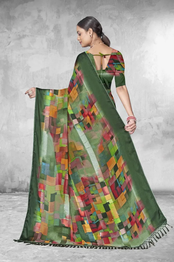 Multicolor_Pixelated_Geometric_Print_Satin_Silk_Saree_With_Dark_Green_Border
