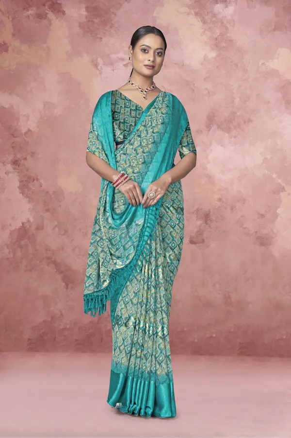 Turquoise_Banarasi_Silk_Saree_With_Golden_Zari_Work