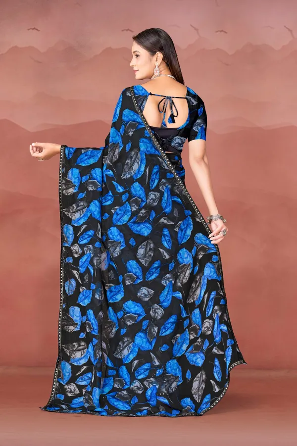Women_Black_And_Blue_Printed_Saree_With_Blouse