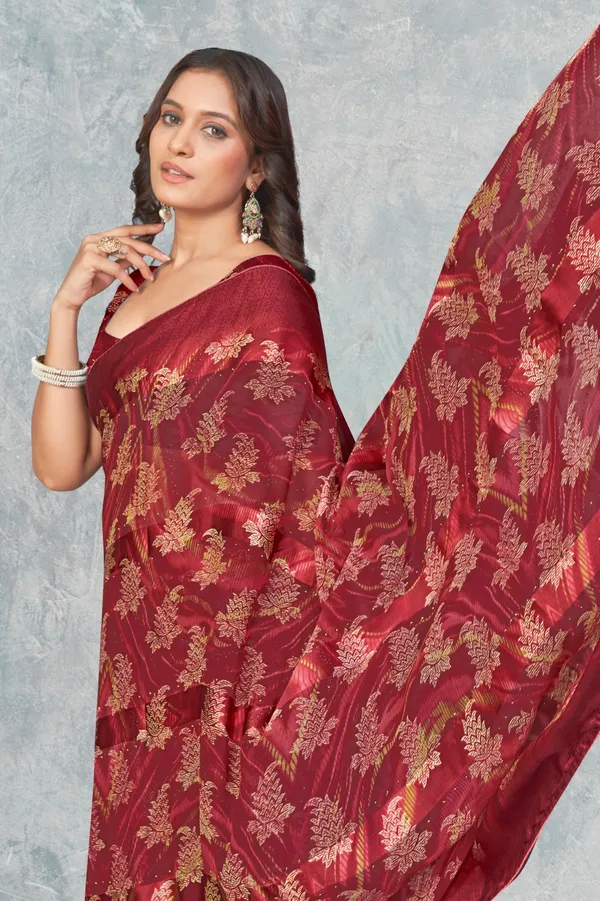 Maroon_Floral_Jacquard_Silk_Saree_With_Blouse