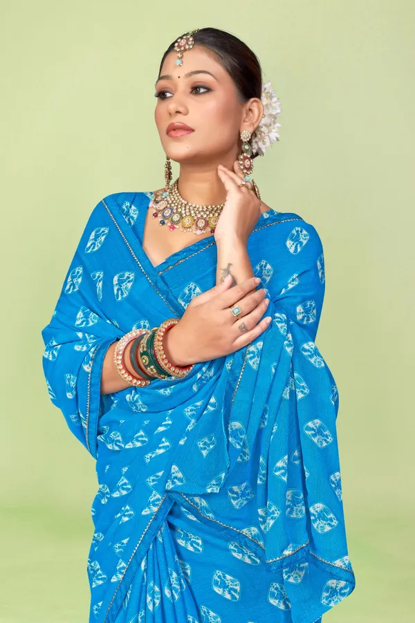 Blue_Bandhani_Print_Saree_With_Blouse