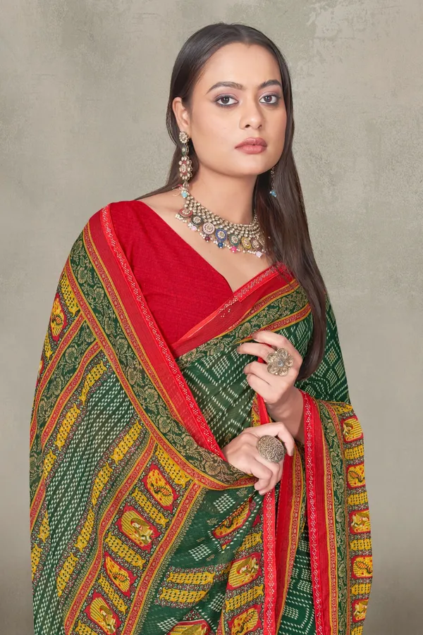 Traditional_Green_Bandhani_Saree_With_Red_Border