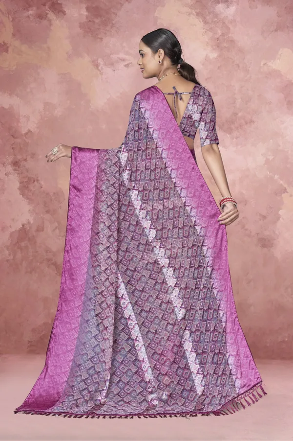 Purple_Silk_Saree_With_Silver_Geometric_Print_And_Matching_Blouse