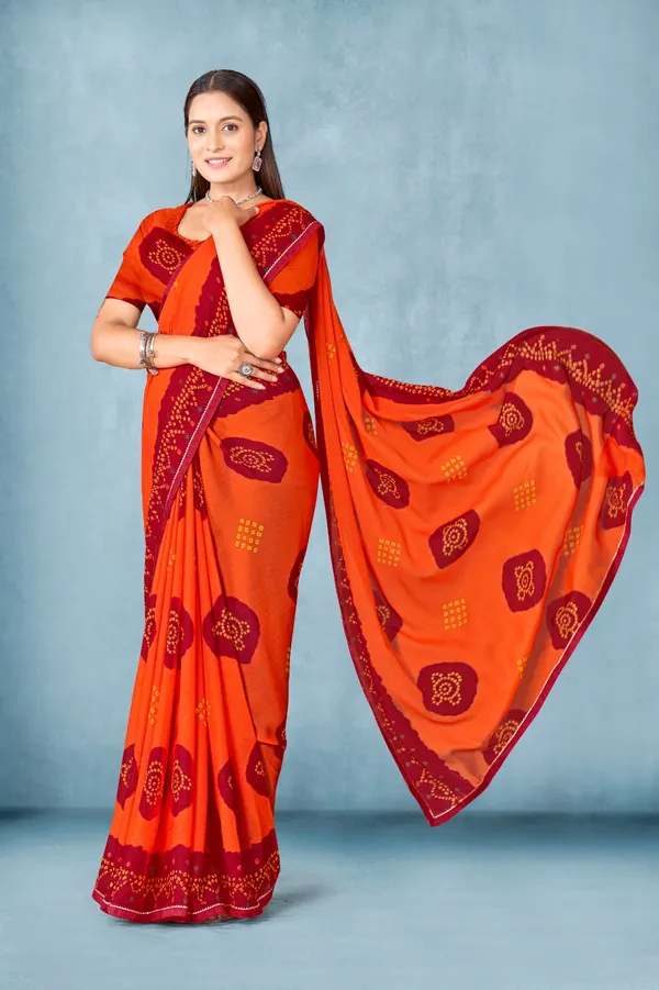 Orange_Bandhani_Print_Saree_With_Maroon_Border