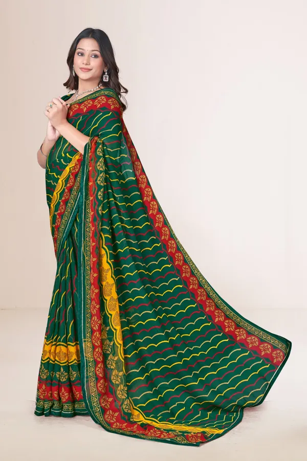 Traditional_Green_Bandhani_Print_Saree_With_Multicolor_Border