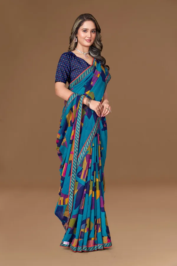 Vibrant_Multicolor_Abstract_Print_Georgette_Saree_With_Navy_Blue_Polka_Dot_Blouse