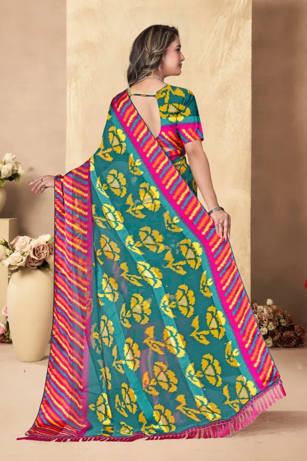 Vibrant_Multicolor_Ikat_Woven_Silk_Saree_With_Contrast_Border