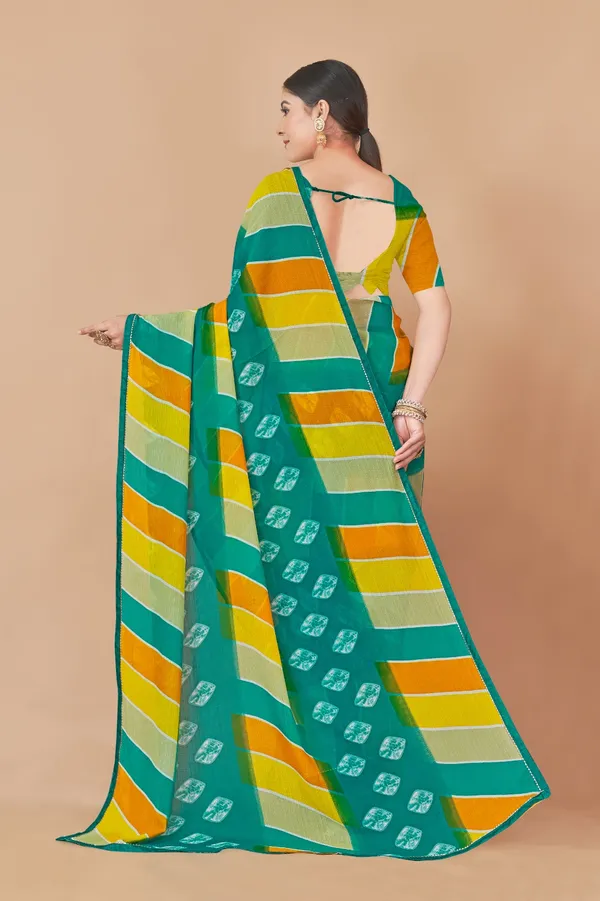 Multicolor_Striped_Saree_With_Blouse_Piece_-_Teal_Green,_Yellow_&_Orange