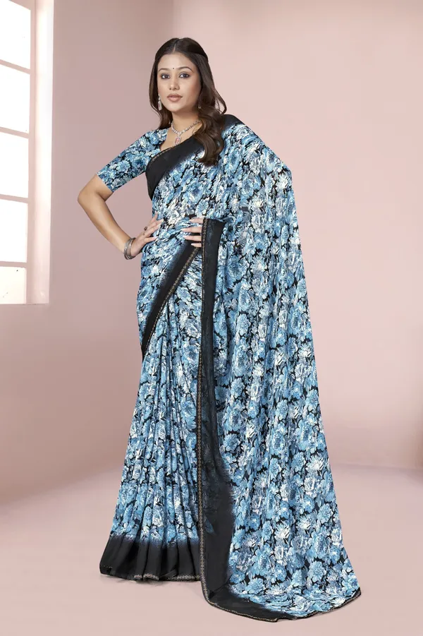 Blue_Floral_Print_Saree_With_Black_Border