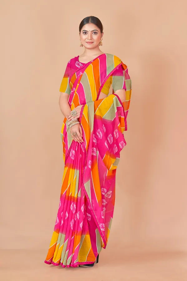 Vibrant_Pink_And_Yellow_Striped_Leheriya_Saree_With_Traditional_Motifs