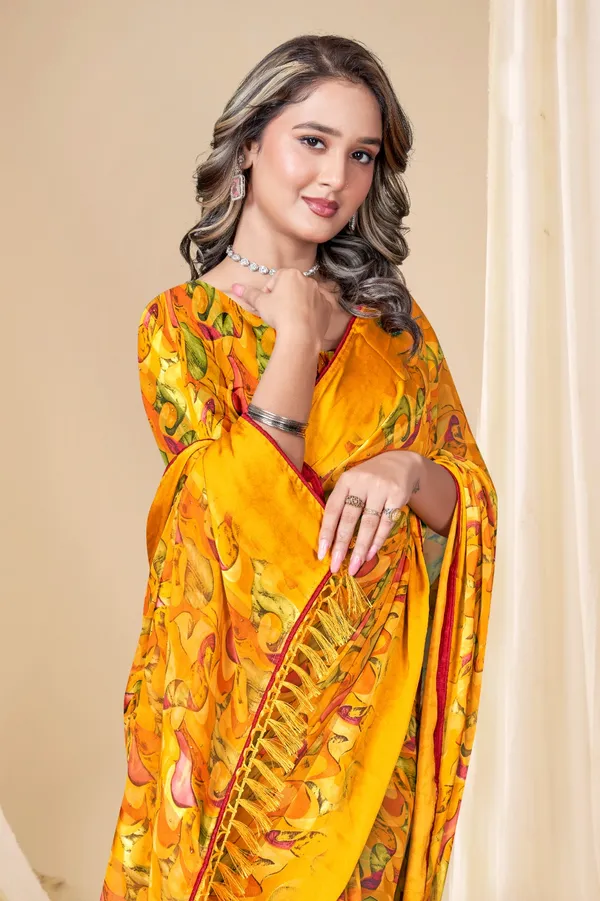 Yellow_Printed_Saree_With_Blouse
