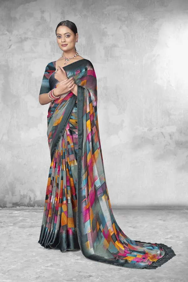 Multicolor_Geometric_Print_Saree_With_Teal_Border