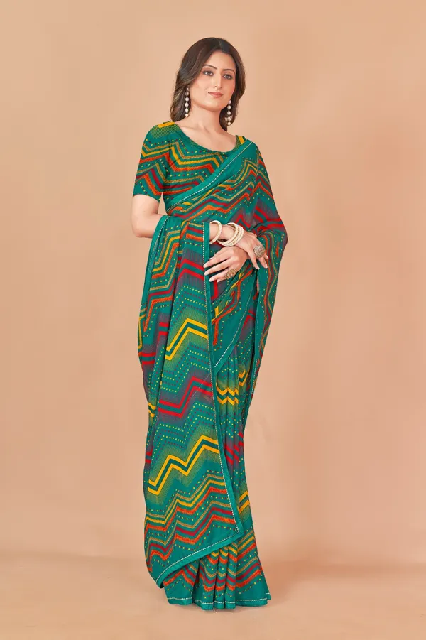 Green_Zigzag_Pattern_Georgette_Saree_With_Blouse_Piece