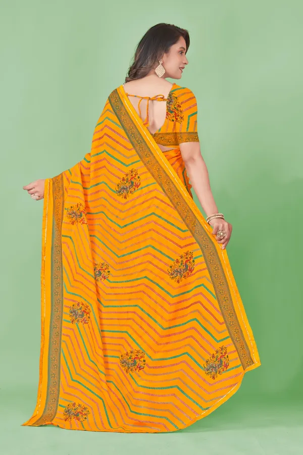 Yellow_Leheriya_Print_Georgette_Saree_With_Floral_Embroidery_And_Border