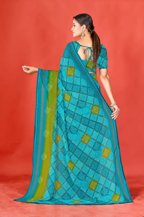 Turquoise_Blue_And_Green_Bandhani_Print_Saree_With_Blouse