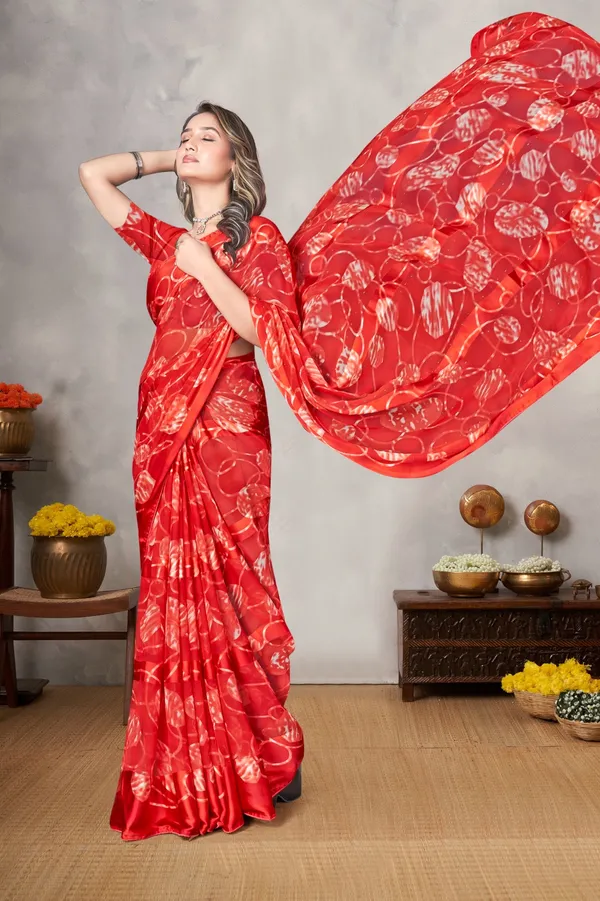 Red_Silk_Blend_Printed_Saree_With_Floral_Pattern