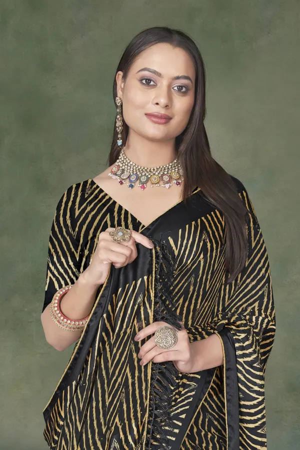 Black_And_Gold_Printed_Saree_With_Matching_Blouse