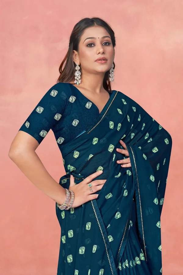 Women_Teal_Green_Bandhani_Print_Saree_With_Blouse