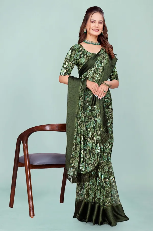 Green_Floral_Print_Saree_With_Matching_Blouse