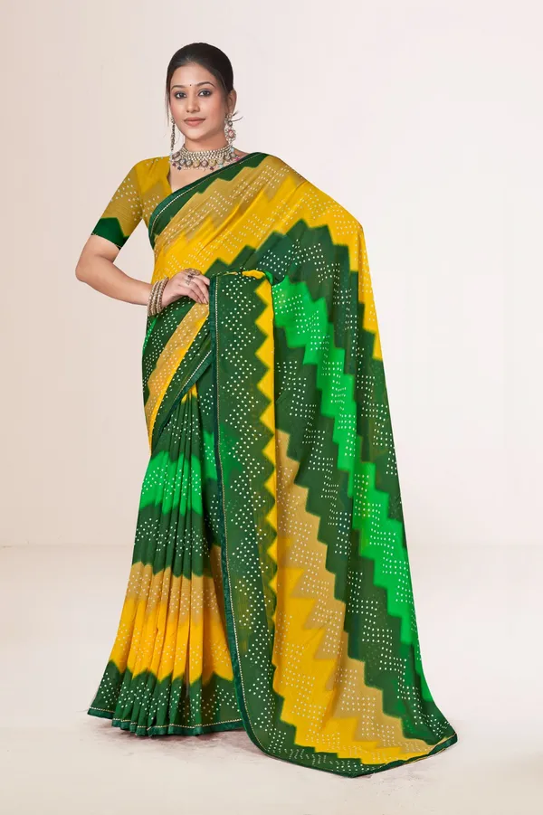 Traditional_Bandhani_Tie_Dye_Saree_In_Green_And_Yellow