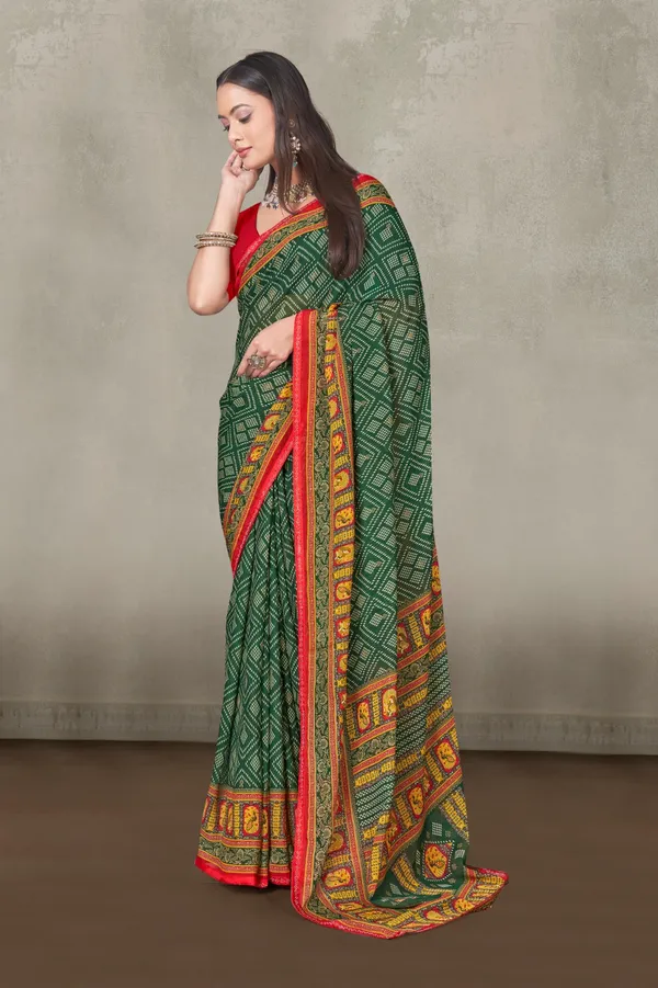 Traditional_Green_Bandhani_Saree_With_Red_Border