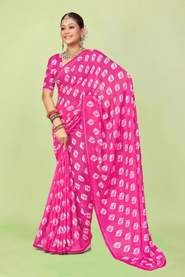 Pink_Bandhani_Print_Saree_With_Belt
