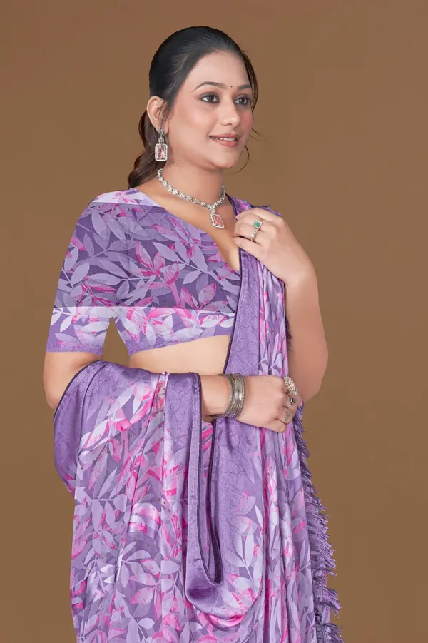 Purple_Floral_Print_Saree_With_Blouse