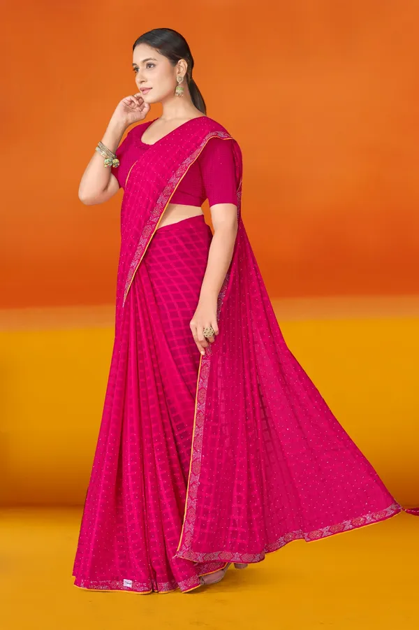 Magenta_Georgette_Saree_With_Sequin_Border_And_Embellished_Blouse