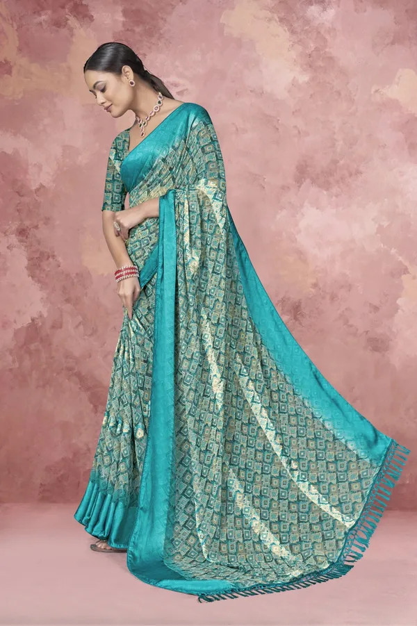 Turquoise_Banarasi_Silk_Saree_With_Golden_Zari_Work