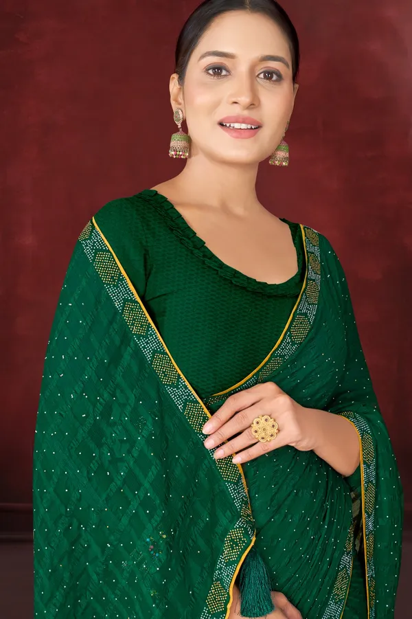 Green_Georgette_Sequin_Embellished_Saree_With_Blouse