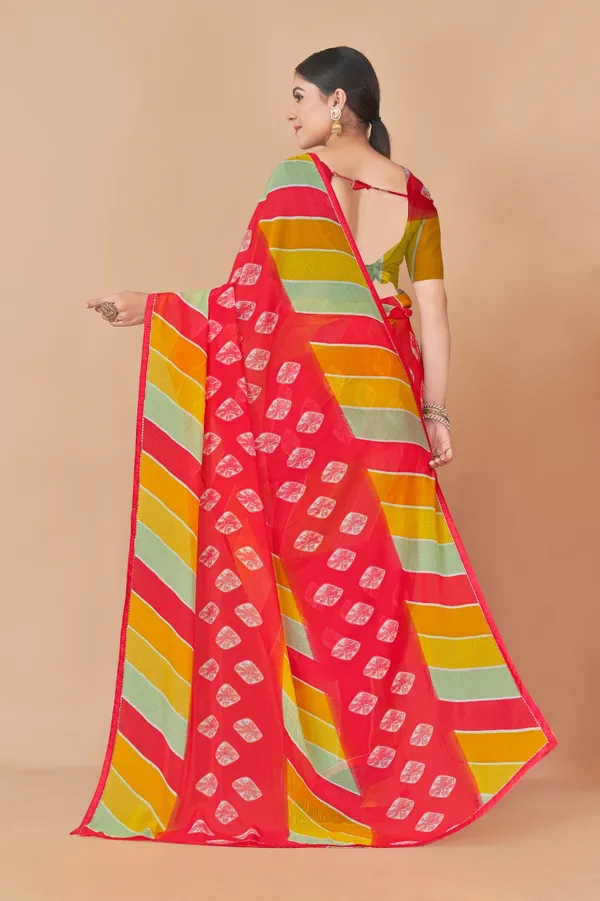 Multicolor_Striped_Leheriya_Print_Saree_With_Contrast_Blouse