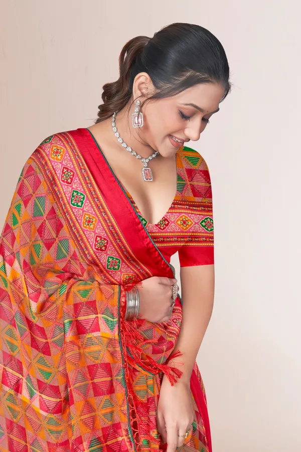Multicolor_Geometric_Print_Patola_Silk_Saree_With_Red_Border_And_Tassels