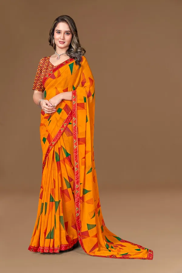 Vibrant_Orange_Saree_With_Geometric_Print_And_Red_Border