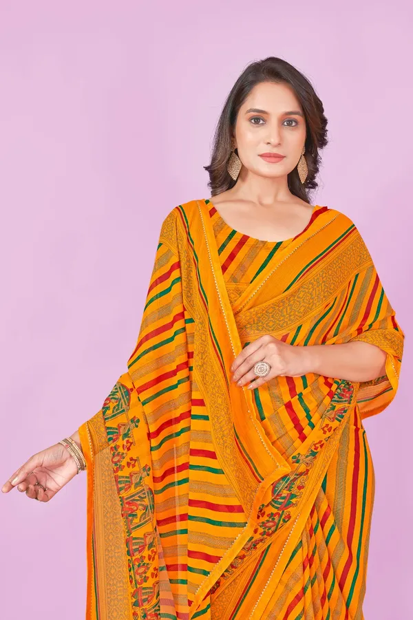 Traditional_Orange_Striped_Saree_With_Printed_Border
