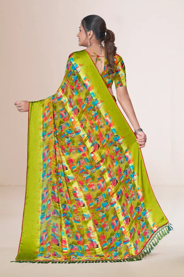Vibrant_Green_Silk_Saree_With_Multicolor_Abstract_Print_And_Tasseled_Border