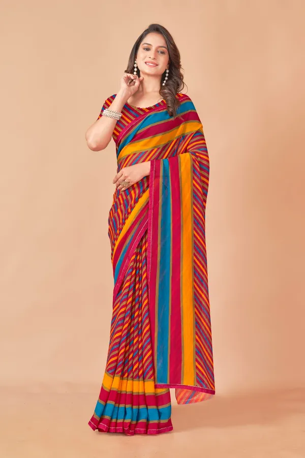 Multicolor_Striped_Cotton_Saree_With_Blouse