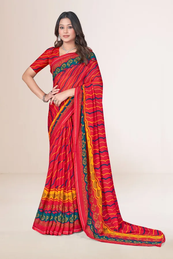 Vibrant_Red_Leheriya_Print_Saree_With_Multicolor_Border