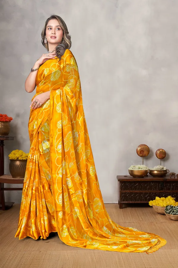 Yellow_Floral_Printed_Silk_Saree_With_Blouse