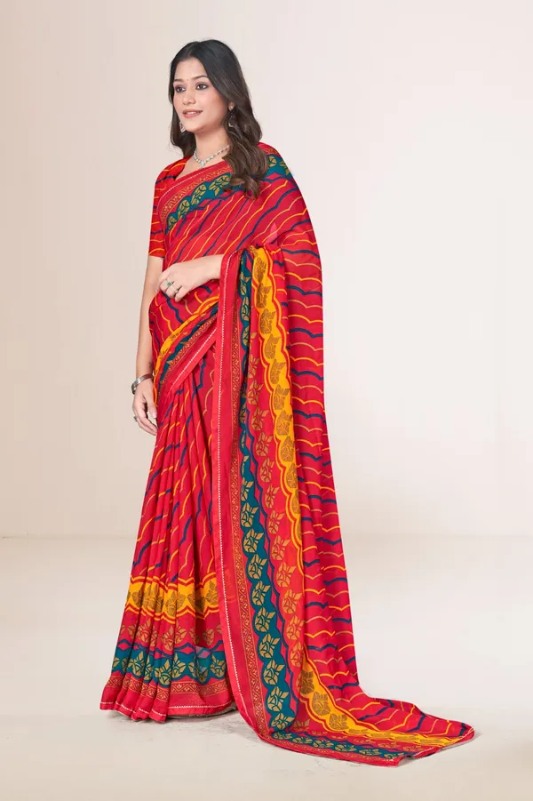 Vibrant_Red_Leheriya_Print_Saree_With_Multicolor_Border