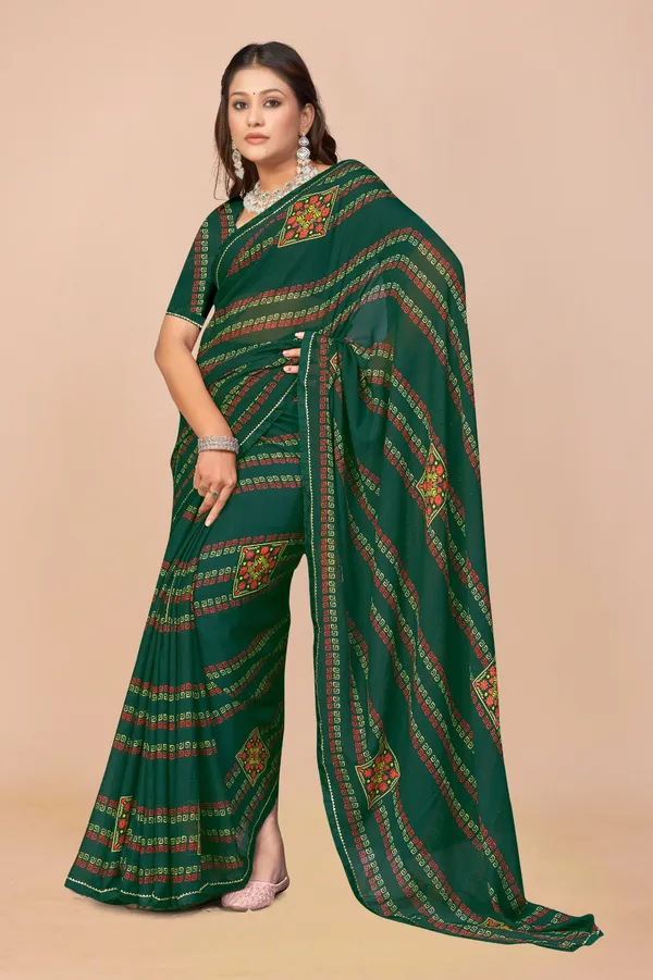 Green_Georgette_Embroidered_Saree_With_Diagonal_Stripe_Pattern