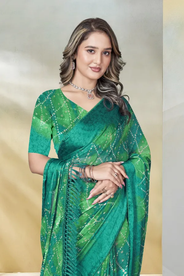 Green_Bandhani_Print_Saree_With_Sequin_Work