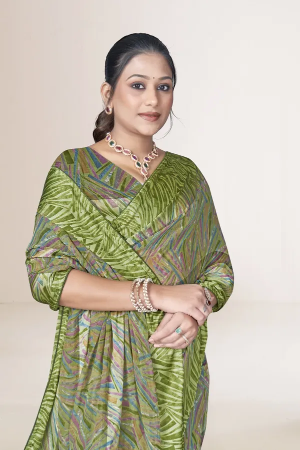 Green_Printed_Saree_With_Satin_Border
