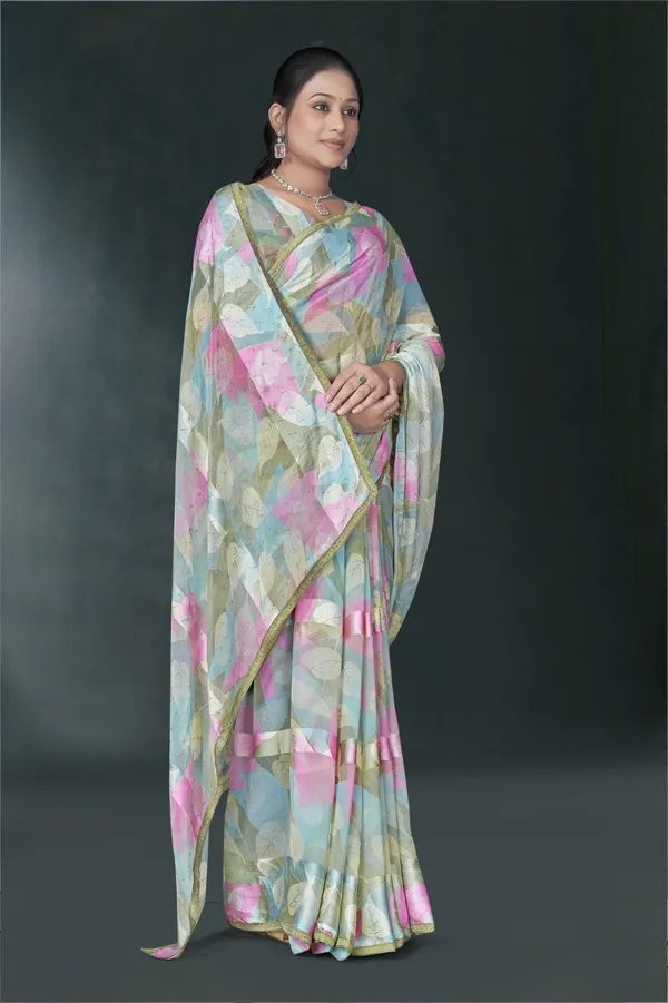 Floral_Print_Chiffon_Saree_With_Golden_Border