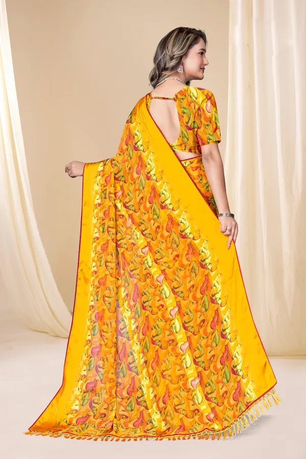 Yellow_Printed_Saree_With_Blouse