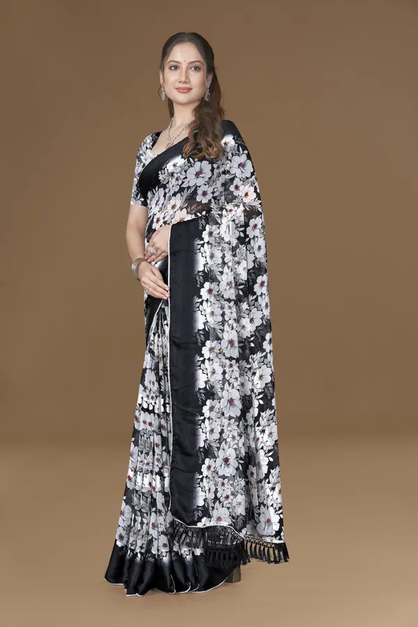 Black_Floral_Print_Ruffle_Saree_With_Satin_Border_And_Matching_Blouse